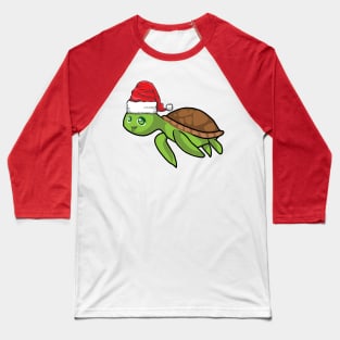 Santa Hat-Wearing Cute Sea Turtle Funny Christmas Holiday Baseball T-Shirt